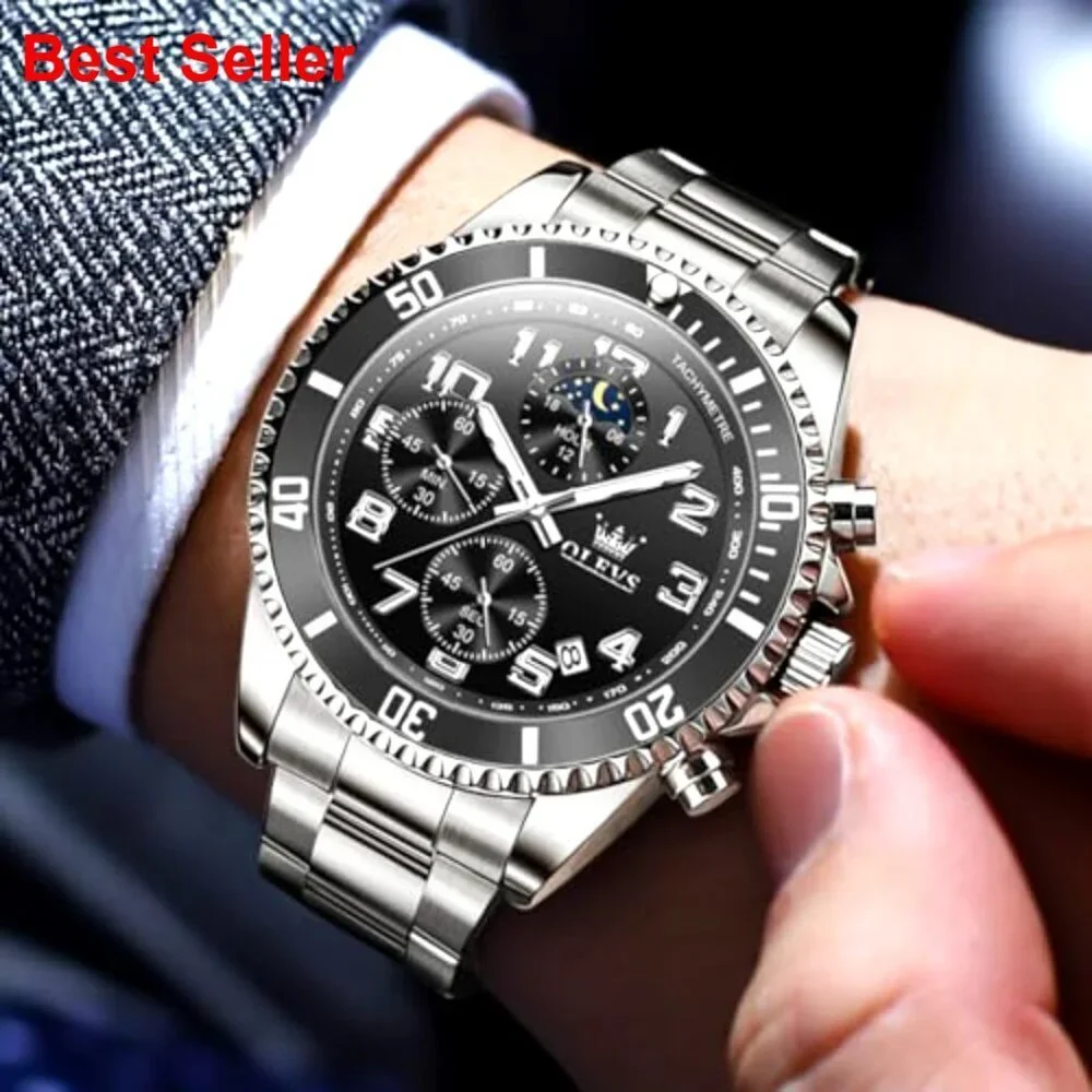 Stainless Steel Dress Watch with Date Chronograph Waterproof